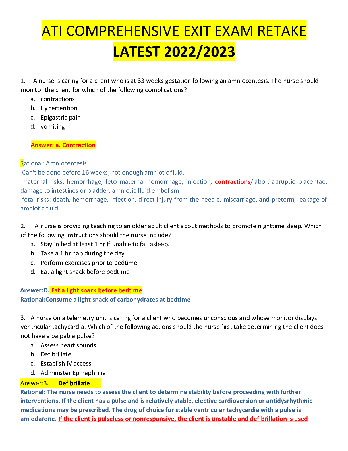 Preview image for ATI COMPREHENSIVE EXIT EXAM RETAKE LATEST 2022/2023